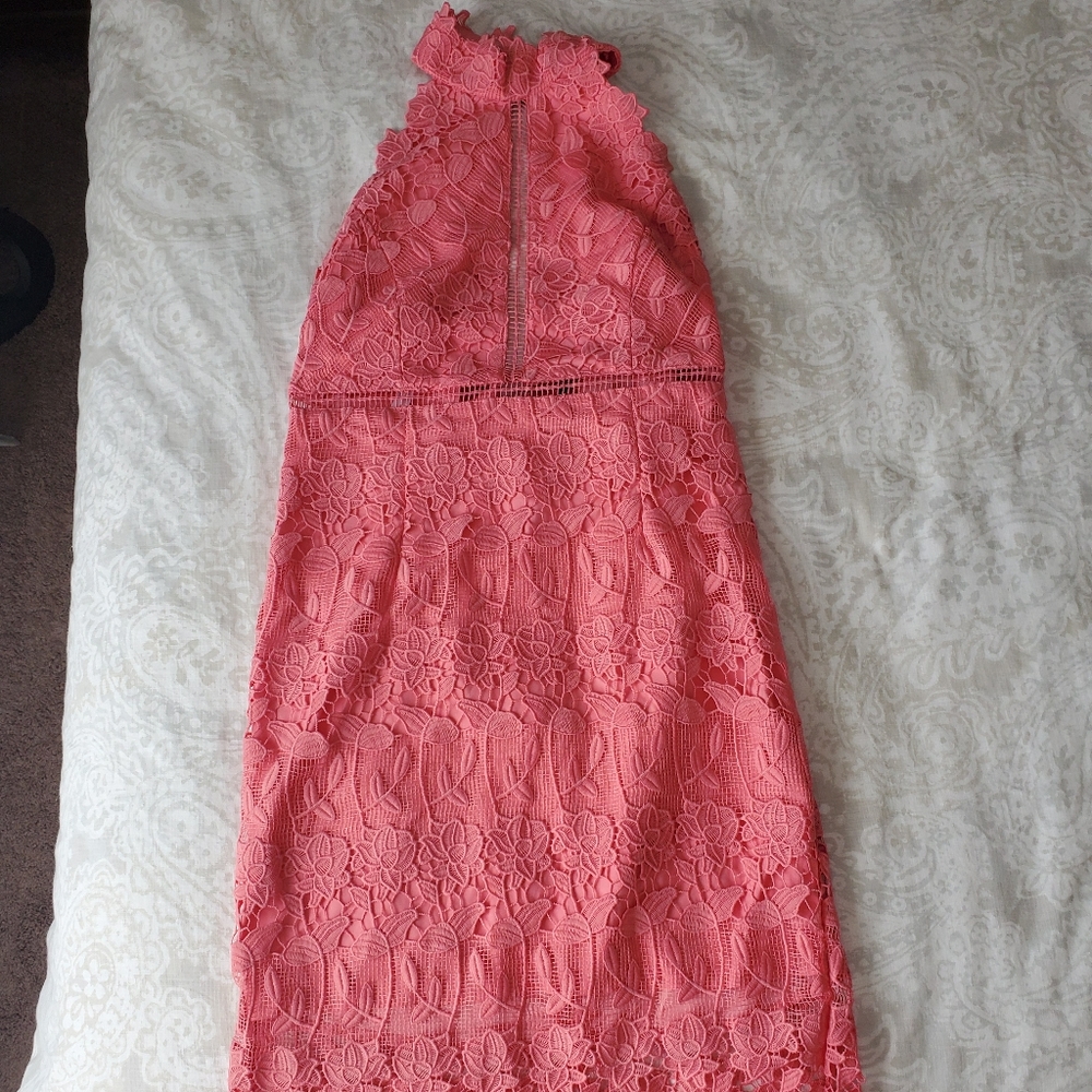 Lulus - Divine Destiny Pink Lace Midi Dress